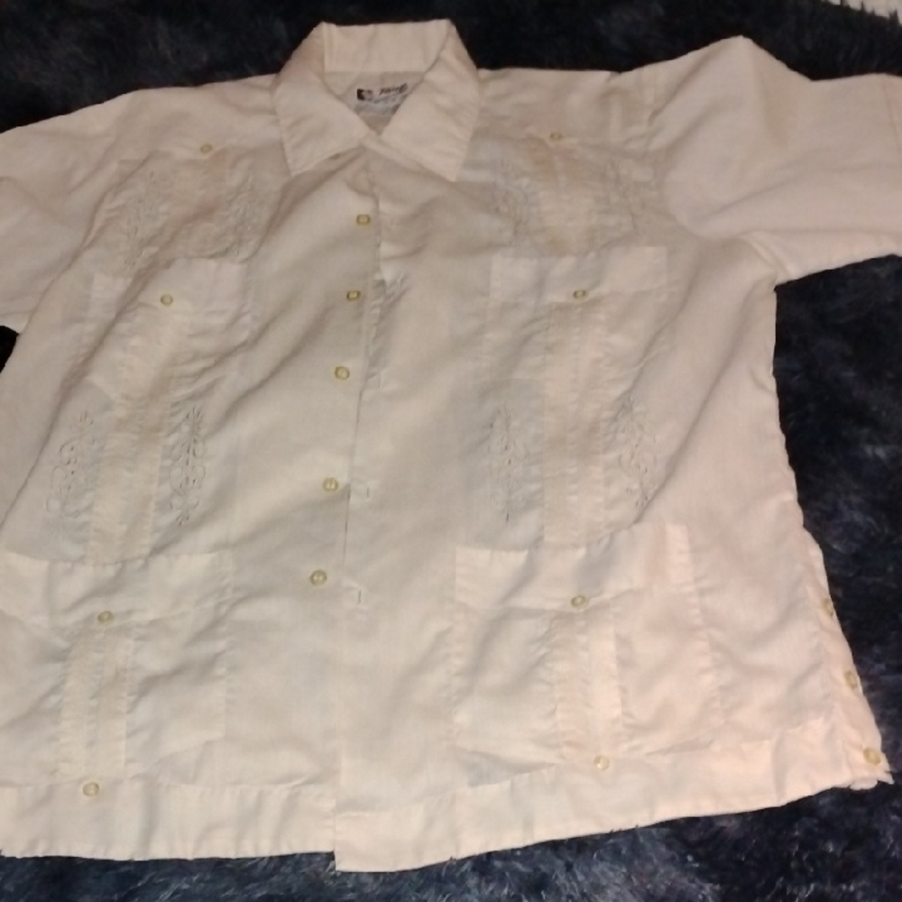 White Vintage XXL Button Up Cubano Mafioso Cabana Shirt Tony Creations Embroider